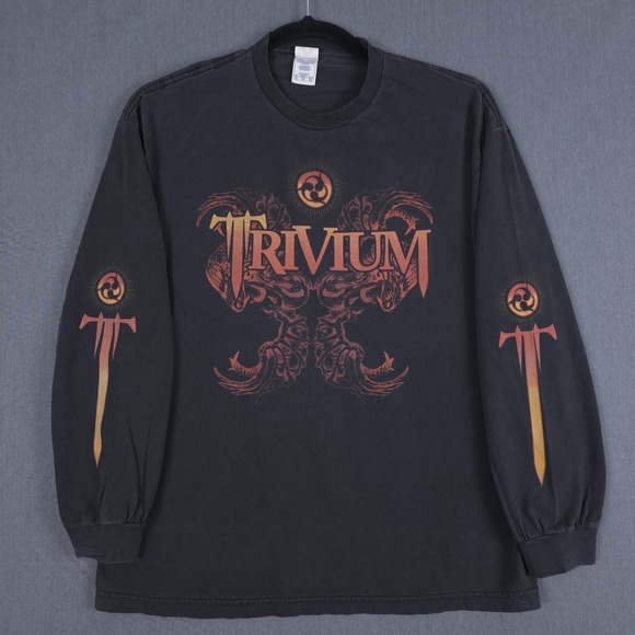 Vintage Trivium Shirt Mens XL Faded Black Long Sleeve Metal Band Graphic Tee Y2K